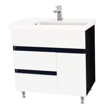 Set Baza front MDF si Lavoar seria 288, cu sertare, 80 cm, alb + negru imagine