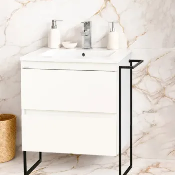 Set Baza front MDF si Lavoar seria 386, cu sertare, cadru metalic, montat, 60 cm, alb imagine