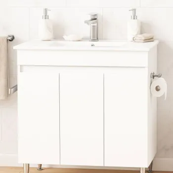 Set Baza front MDF si Lavoar seria 386, montat, 80 cm, alb imagine