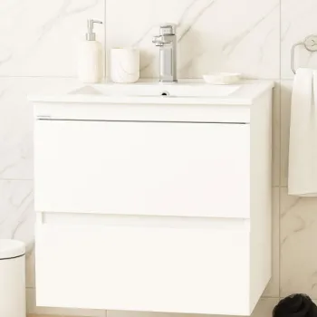 Set Baza front MDF si Lavoar seria 386, suspendata, cu sertare, montat, 60 cm, alb imagine