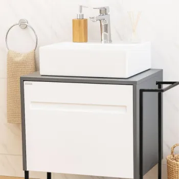Set Baza front MDF si Lavoar seria 401, cu sertare, cadru metalic, montat, 60 cm, antracit imagine