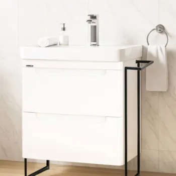 Set Baza front MDF si Lavoar seria 502, cu sertare, cadru metalic, montat, 60 cm, alb imagine