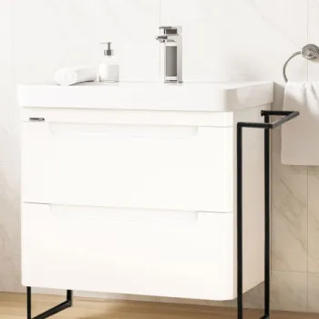 Set Baza front MDF si Lavoar seria 502, cu sertare, cadru metalic, montat, 80 cm, alb imagine