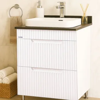 Set Baza front MDF si Lavoar seria 633, cu sertare, 60 cm, alb rustic imagine