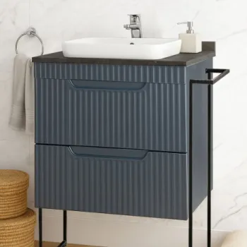Set Baza front MDF si Lavoar seria 633, cu sertare, cadru metalic, montat, 60 cm, antracit imagine