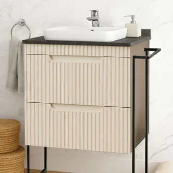 Set Baza front MDF si Lavoar seria 633, cu sertare, cadru metalic, montat, 60 cm, crem imagine