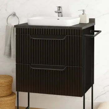 Set Baza front MDF si Lavoar seria 633, cu sertare, cadru metalic, montat, 60 cm, negru imagine