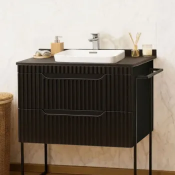 Set Baza front MDF si Lavoar seria 633, cu sertare, cadru metalic, montat, 80 cm, negru imagine