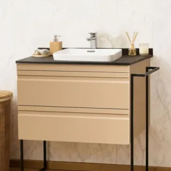 Set Baza front MDF si Lavoar seria 633, cu sertare, cardu metalic, montat, 80 cm, cappuccino imagine