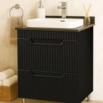 Set Baza front MDF si Lavoar seria 633, cu sertare, montat, 60 cm, negru imagine