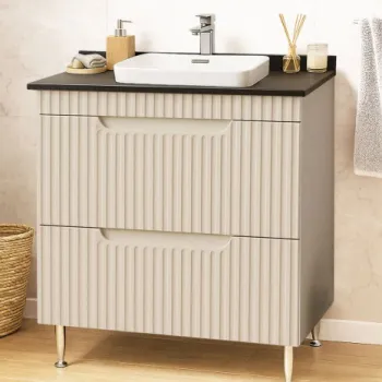 Set Baza front MDF si Lavoar seria 633, cu sertare, montat, 80 cm, crem imagine