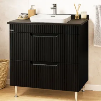 Set Baza front MDF si Lavoar seria 633, cu sertare, montat, 80 cm, negru imagine