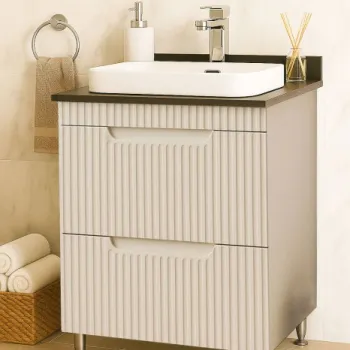Set Baza front MDF si Lavoar seria 633, cu sertare, montata, 60 cm, crem imagine