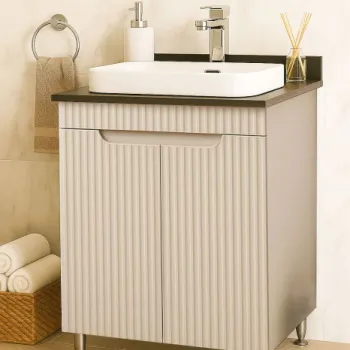 Set Baza front MDF si Lavoar seria 633, montat, 60 cm, crem imagine
