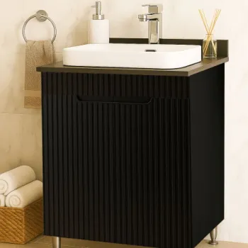 Set Baza front MDF si Lavoar seria 633, montat, 60 cm, negru imagine