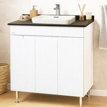 Set Baza front MDF si Lavoar seria 633, montat, 80 cm, alb rustic imagine