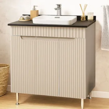 Set Baza front MDF si Lavoar seria 633, montat, 80 cm, crem imagine