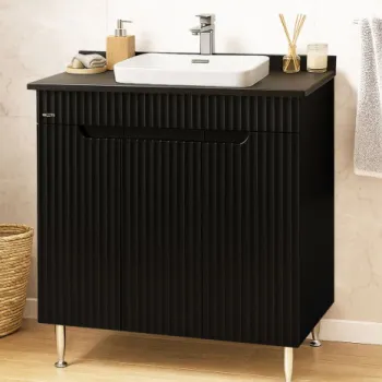 Set Baza front MDF si Lavoar seria 633, montat, 80 cm, negru imagine
