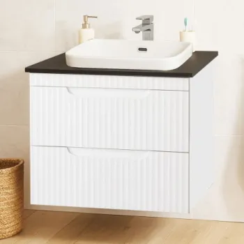 Set Baza front MDF si Lavoar seria 633, suspendata, cu sertare, montat, 60 cm, alb rustic imagine