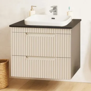 Set Baza front MDF si Lavoar seria 633, suspendata, cu sertare, montat, 60 cm, crem imagine
