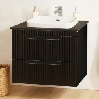 Set Baza front MDF si Lavoar seria 633, suspendata, cu sertare, montat, 60 cm, negru imagine