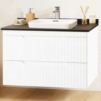 Set Baza front MDF si Lavoar seria 633, suspendata, cu sertare, montat, 80 cm, alb rustic imagine
