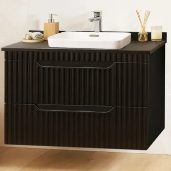 Set Baza front MDF si Lavoar seria 633, suspendata, cu sertare, montat, 80 cm, negru imagine