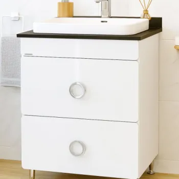 Set Baza front MDF si Lavoar seria 680, cu sertare, montat, 60 cm, alb imagine