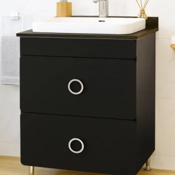 Set Baza front MDF si Lavoar seria 680, cu sertare, montat, 60 cm, negru imagine