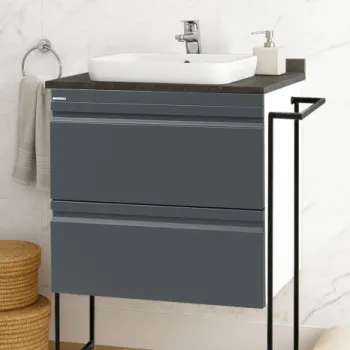 Set Baza front MDF si Lavoar seria 686, cu sertare, cadru metalic, 60 cm, antracit imagine