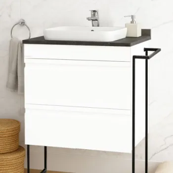 Set Baza front MDF si Lavoar seria 686, cu sertare, cadru metalic, montat, 60 cm, alb imagine