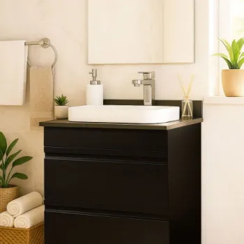 Set Baza front MDF si Lavoar seria 686, cu sertare, montat, 60 cm, negru imagine