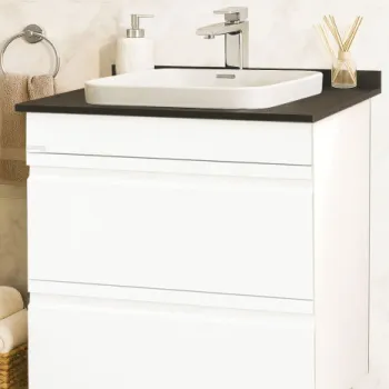 Set Baza front MDF si Lavoar seria 686, cu sertare, montat, 70 cm, alb imagine