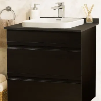 Set Baza front MDF si Lavoar seria 686, cu sertare, montat, 70 cm, negru imagine