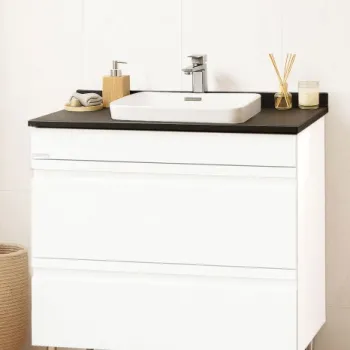 Set Baza front MDF si Lavoar seria 686, cu sertare, montat, 80 cm, alb imagine