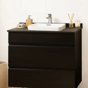 Set Baza front MDF si Lavoar seria 686, cu sertare, montat, 80 cm, negru imagine