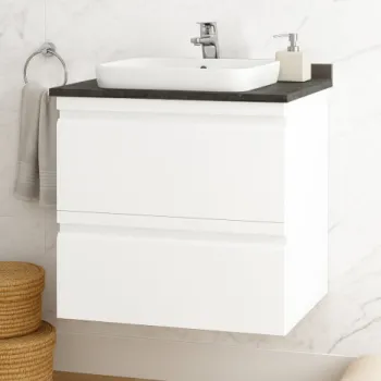 Set Baza front MDF si Lavoar seria 686, suspendata, cu sertare, montat, 60 cm, alb imagine
