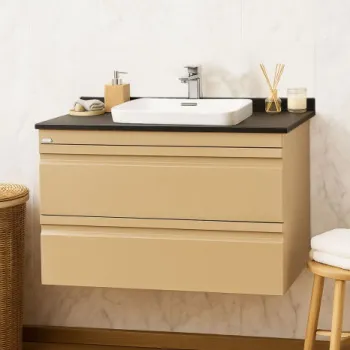 Set Baza front MDF si Lavoar seria 686, suspendata, cu sertare, montat, 80 cm, cappuccino imagine
