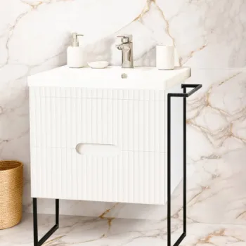 Set Baza front MDF si Lavoar seria 709, cadru metalic, cu sertare, 60 cm, alb imagine