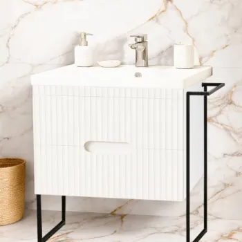 Set Baza front MDF si Lavoar seria 709, cadru metalic, cu sertare, 70 cm, alb imagine