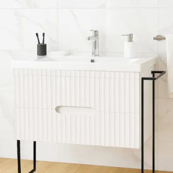 Set Baza front MDF si Lavoar seria 709, cadru metalic, cu sertare, 80 cm, alb imagine