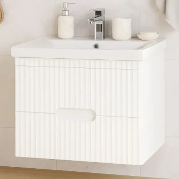 Set Baza front MDF si Lavoar seria 709, suspendata, cu sertare, 70 cm, alb imagine