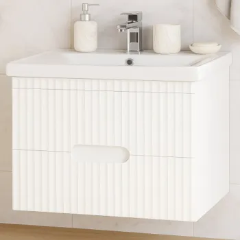 Set Baza front MDF si Lavoar seria 709, suspendata, cu sertare, 80 cm, alb imagine