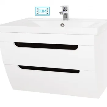 Set Baza front MDF si Lavoar seria 730, suspendata cu sertare, 80 cm, alb rustic imagine