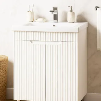 Set Baza front MDF si Lavoar seria 733, 60 cm, alb rustic imagine