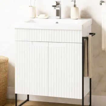 Set Baza front MDF si Lavoar seria 733, cadru metalic, 60 cm, alb rustic imagine