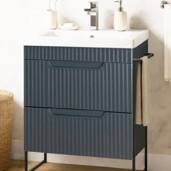 Set Baza front MDF si Lavoar seria 733, cadru metalic, cu sertare, montata, 60 cm, antracit imagine
