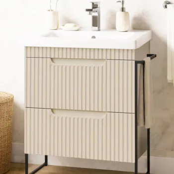 Set Baza front MDF si Lavoar seria 733, cadru metalic, cu sertare, montata, 60 cm, crem imagine
