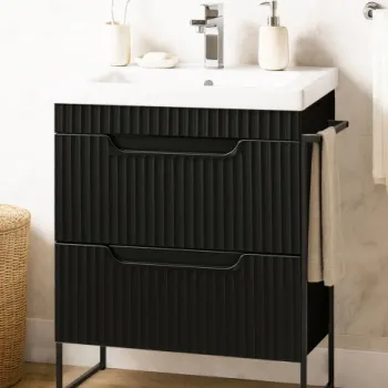 Set Baza front MDF si Lavoar seria 733, cadru metalic, cu sertare, montata, 60 cm, negru imagine