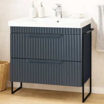 Set Baza front MDF si Lavoar seria 733, cadru metalic, cu sertare, montata, 80 cm, antracit imagine